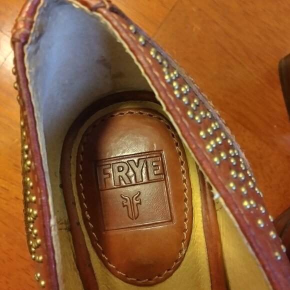 Frye Chelsea Spice Studded Peep Toe Lace Up Platform Heels sz 8M Brown - Picture 12 of 16